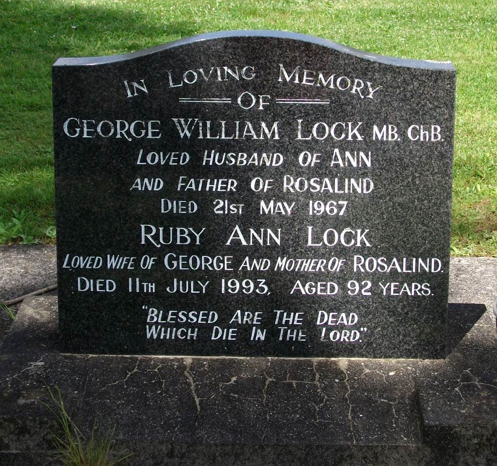 Photo of headstones/Ruby Ann Lock (nee McLennan) d1993 hdstn Papakura cem
